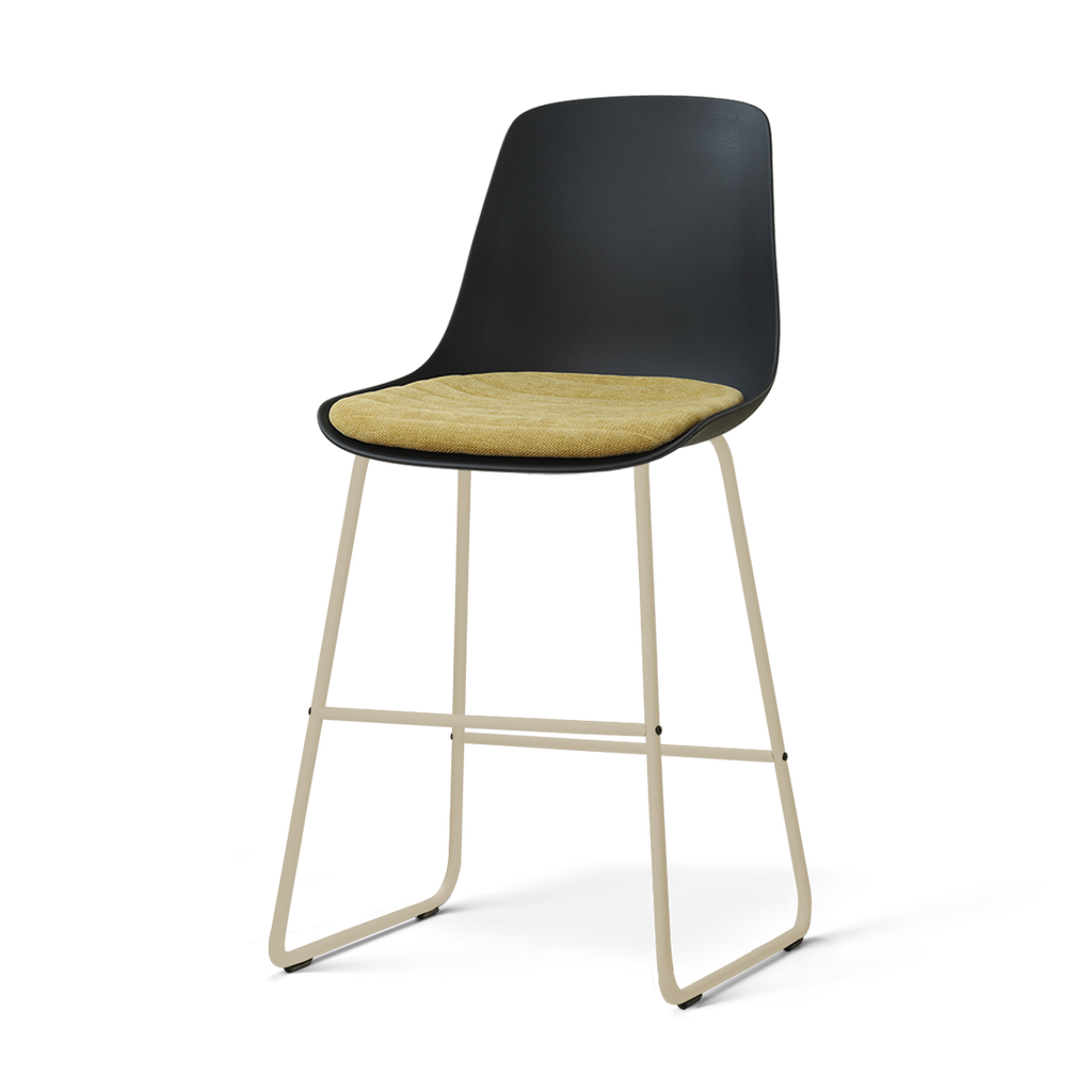 Nino-Liv barkruk zwart met warm oker zitkussen - beige onderstel - 65 cm