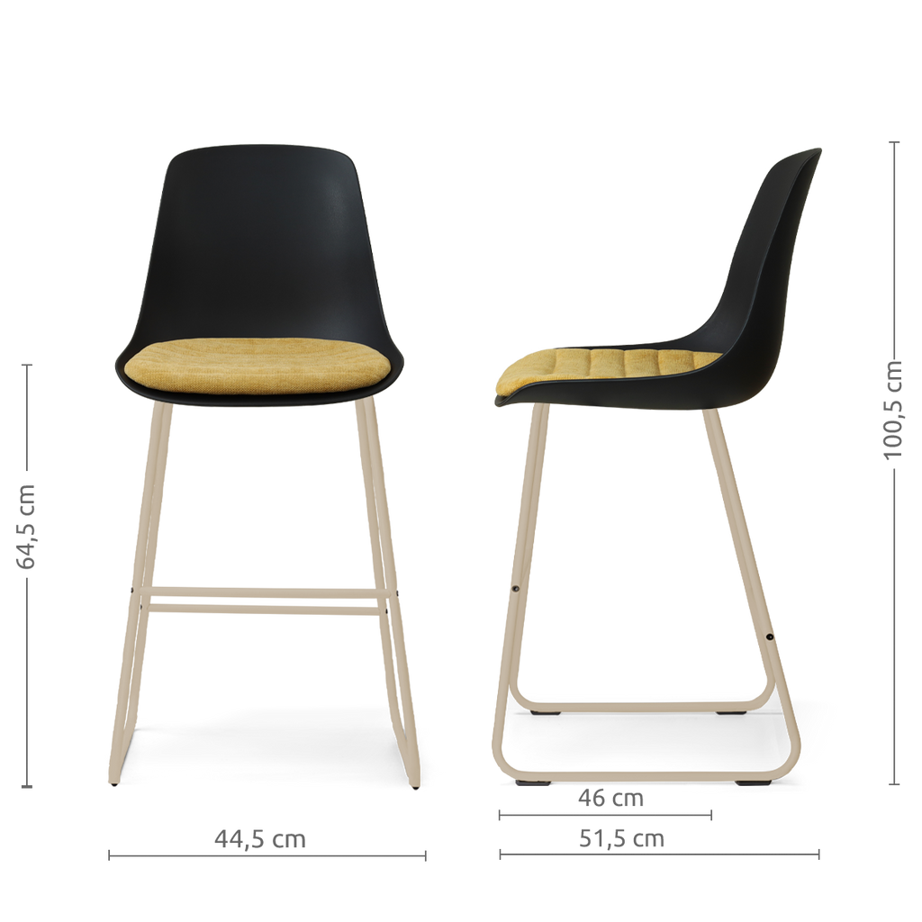 Nino-Liv barkruk zwart met warm oker zitkussen - beige onderstel - 65 cm