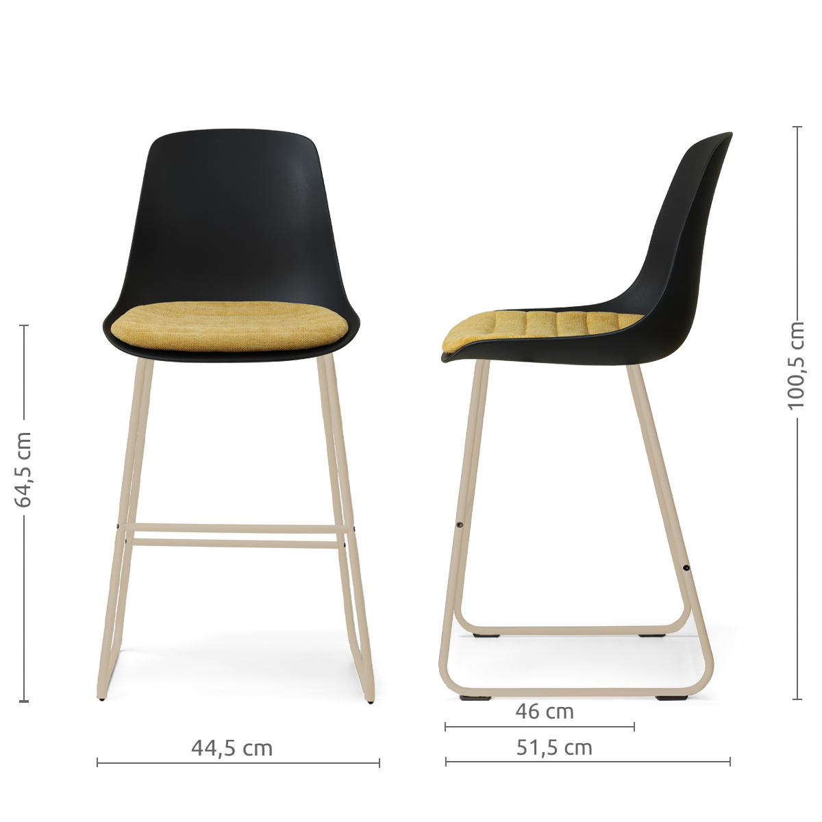Nino-Liv barkruk zwart met warm oker zitkussen - beige onderstel - 65 cm