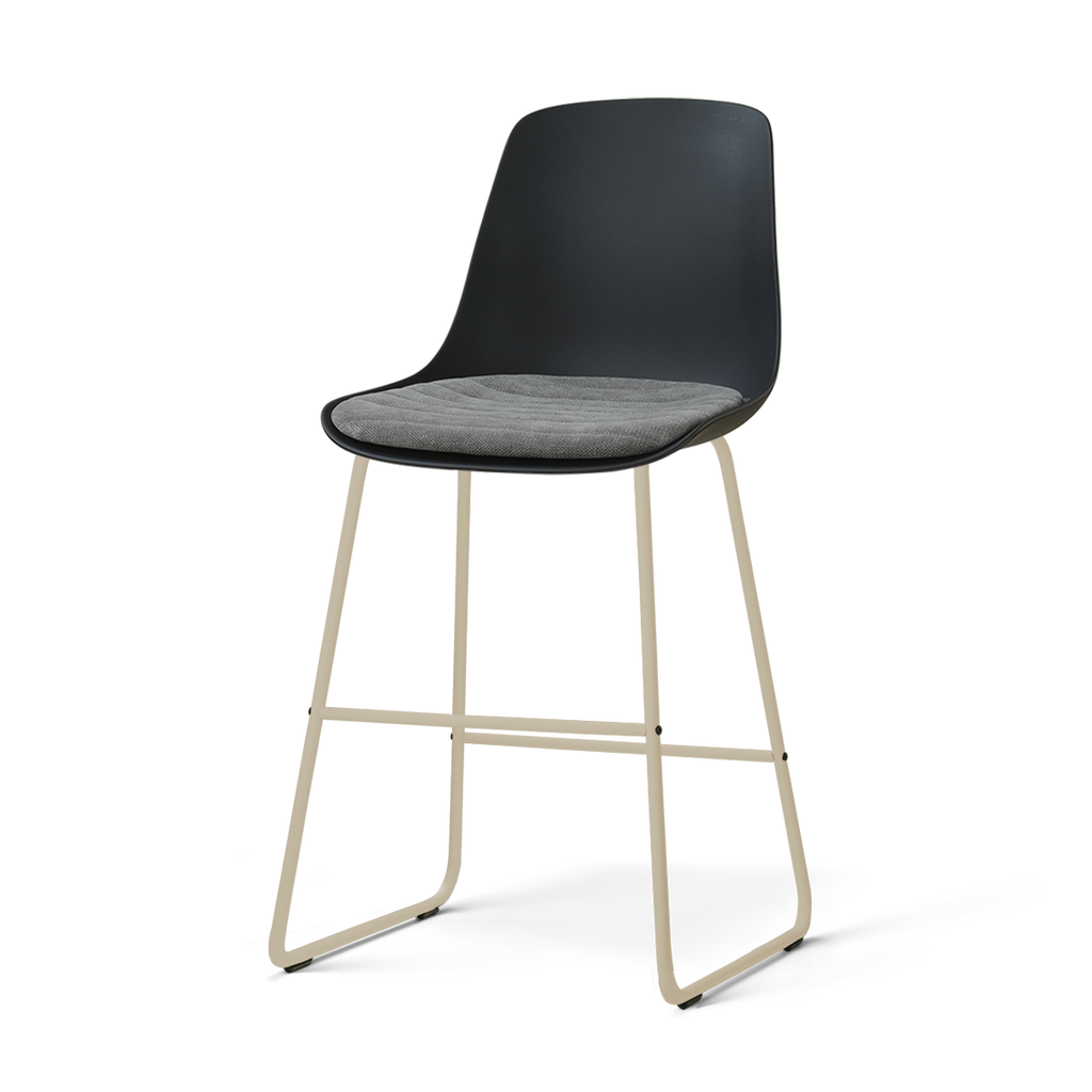 Nino-Liv barkruk zwart met zeegrijs zitkussen - beige onderstel - 65 cm