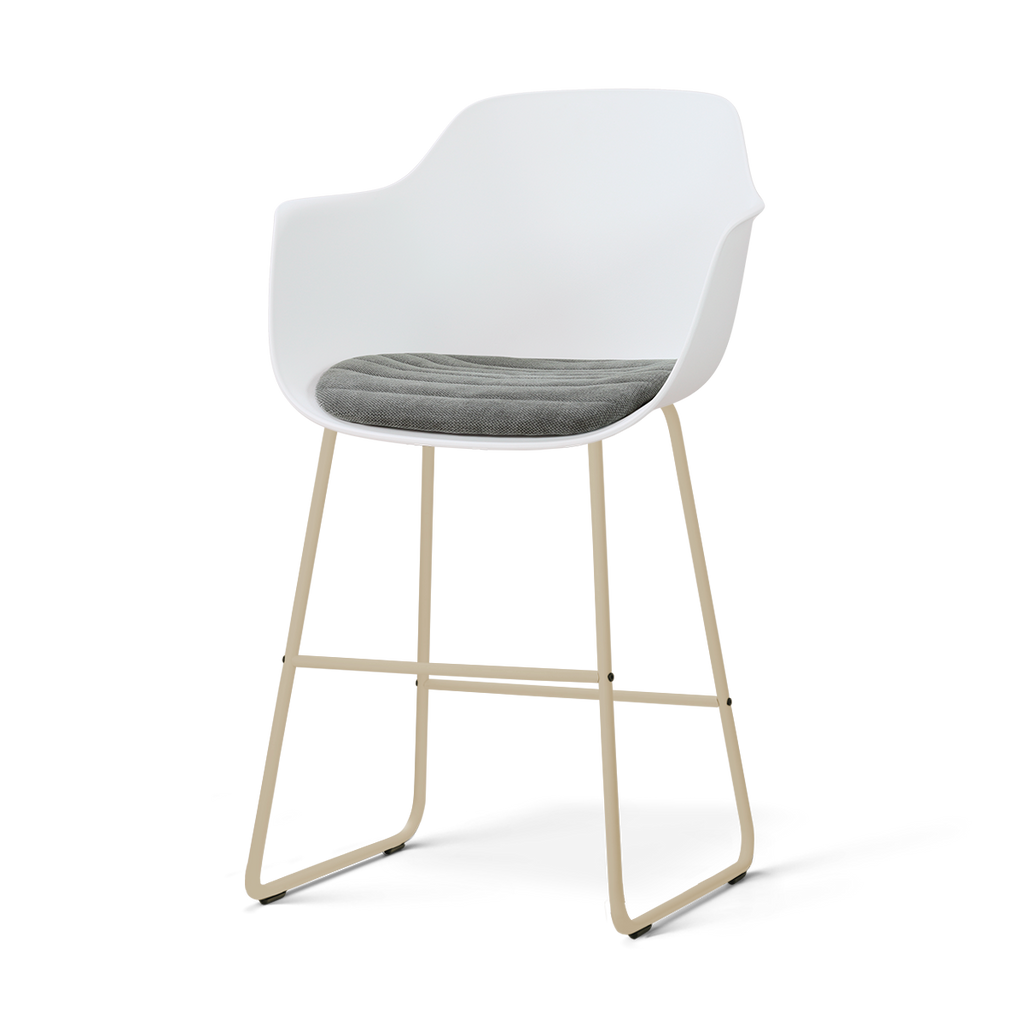 Nino-Liz barkruk wit met mosgroen zitkussen - beige onderstel - 65 cm
