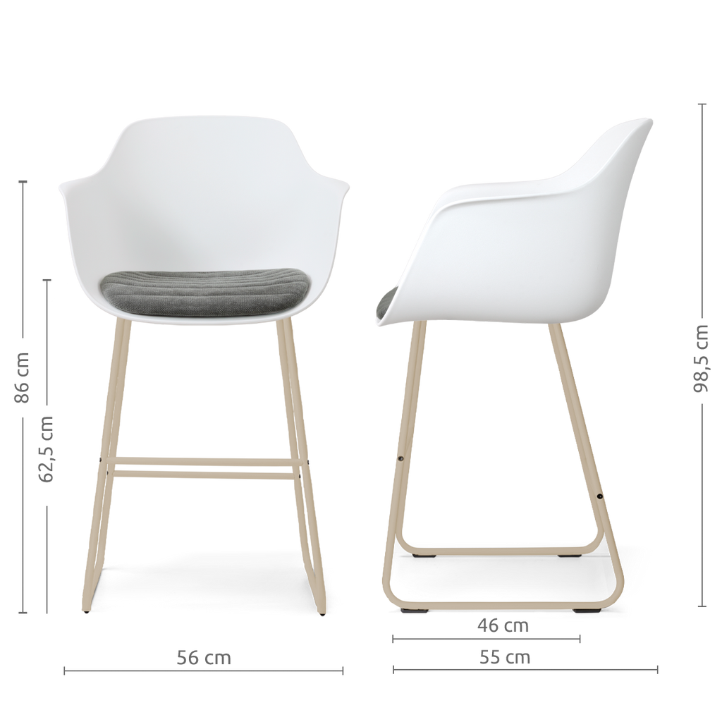 Nino-Liz barkruk wit met mosgroen zitkussen - beige onderstel - 65 cm