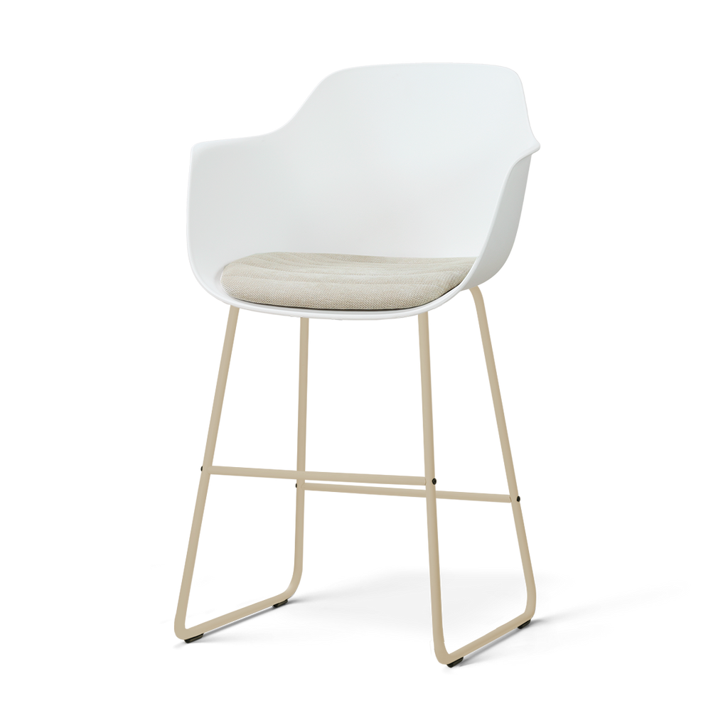 Nino-Liz barkruk wit met naturelbeige zitkussen - beige onderstel - 65 cm