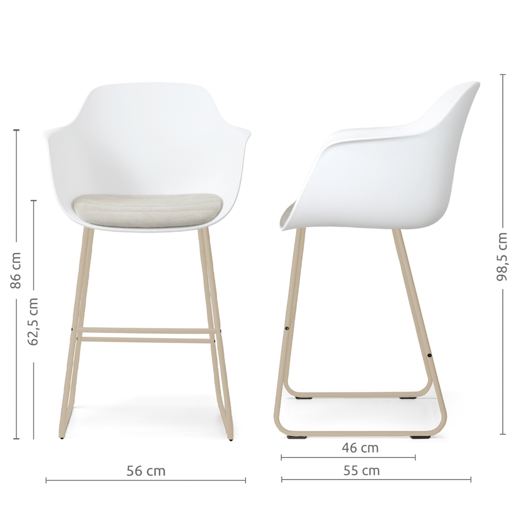 Nino-Liz barkruk wit met naturelbeige zitkussen - beige onderstel - 65 cm