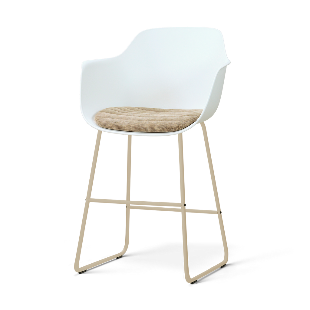 Nino-Liz barkruk wit met nougatbruin zitkussen - beige onderstel - 65 cm