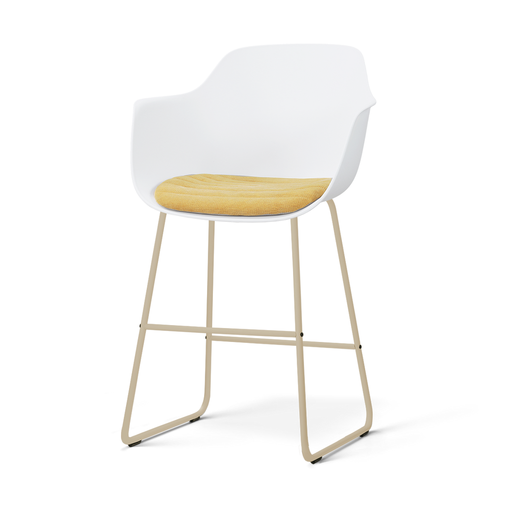 Nino-Liz barkruk wit met warm oker zitkussen - beige onderstel - 65 cm