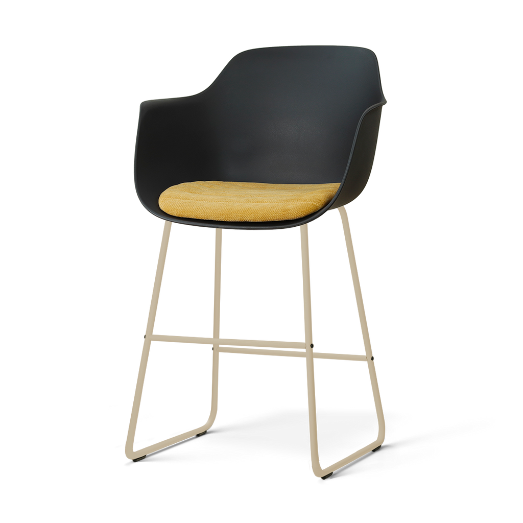 Nino-Liz barkruk zwart met warm oker zitkussen - beige onderstel - 65 cm