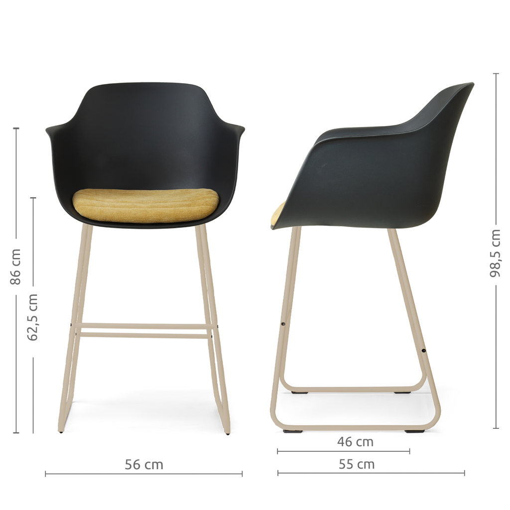 Nino-Liz barkruk zwart met warm oker zitkussen - beige onderstel - 65 cm