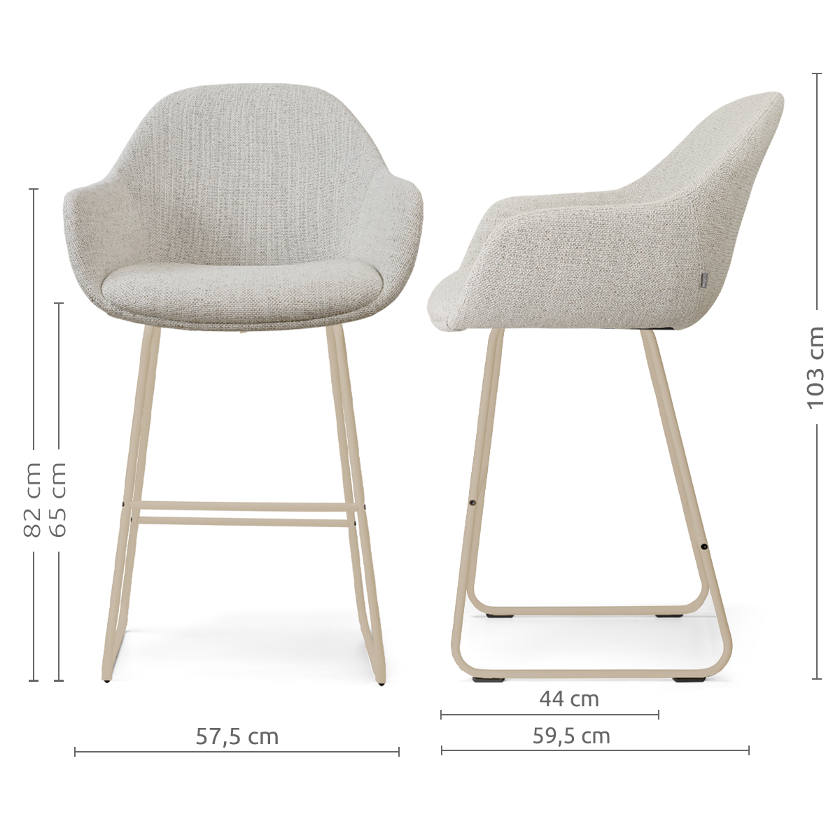 Nino-Mae barkruk beige gemêleerd - beige onderstel - 65 cm