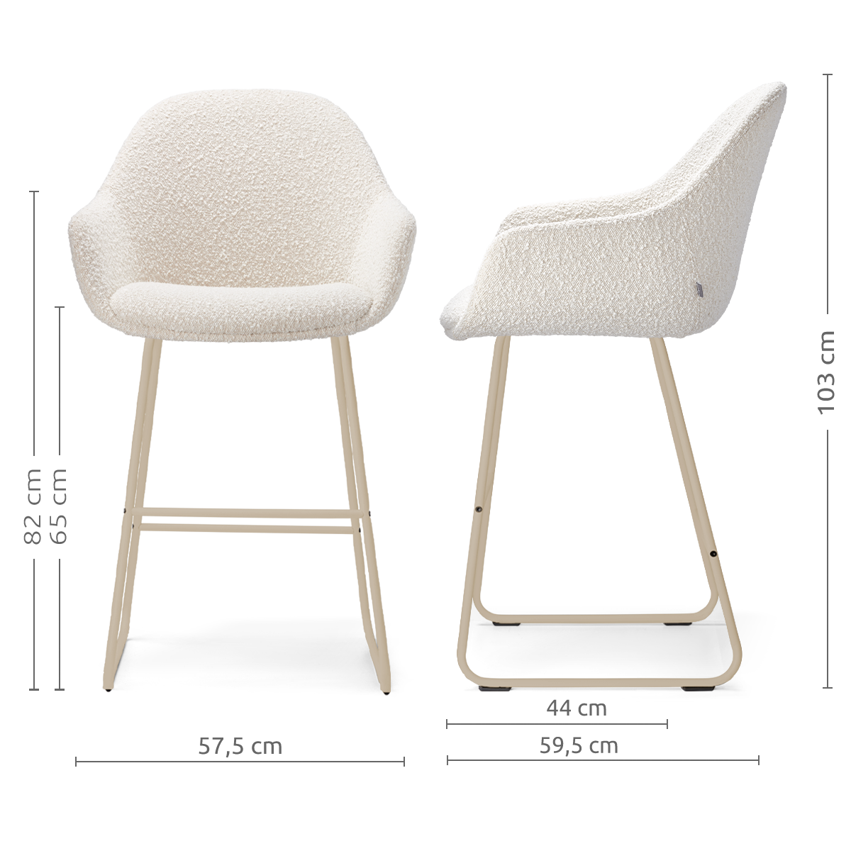 Nino-Mae barkruk bouclé beige - beige onderstel - 65 cm