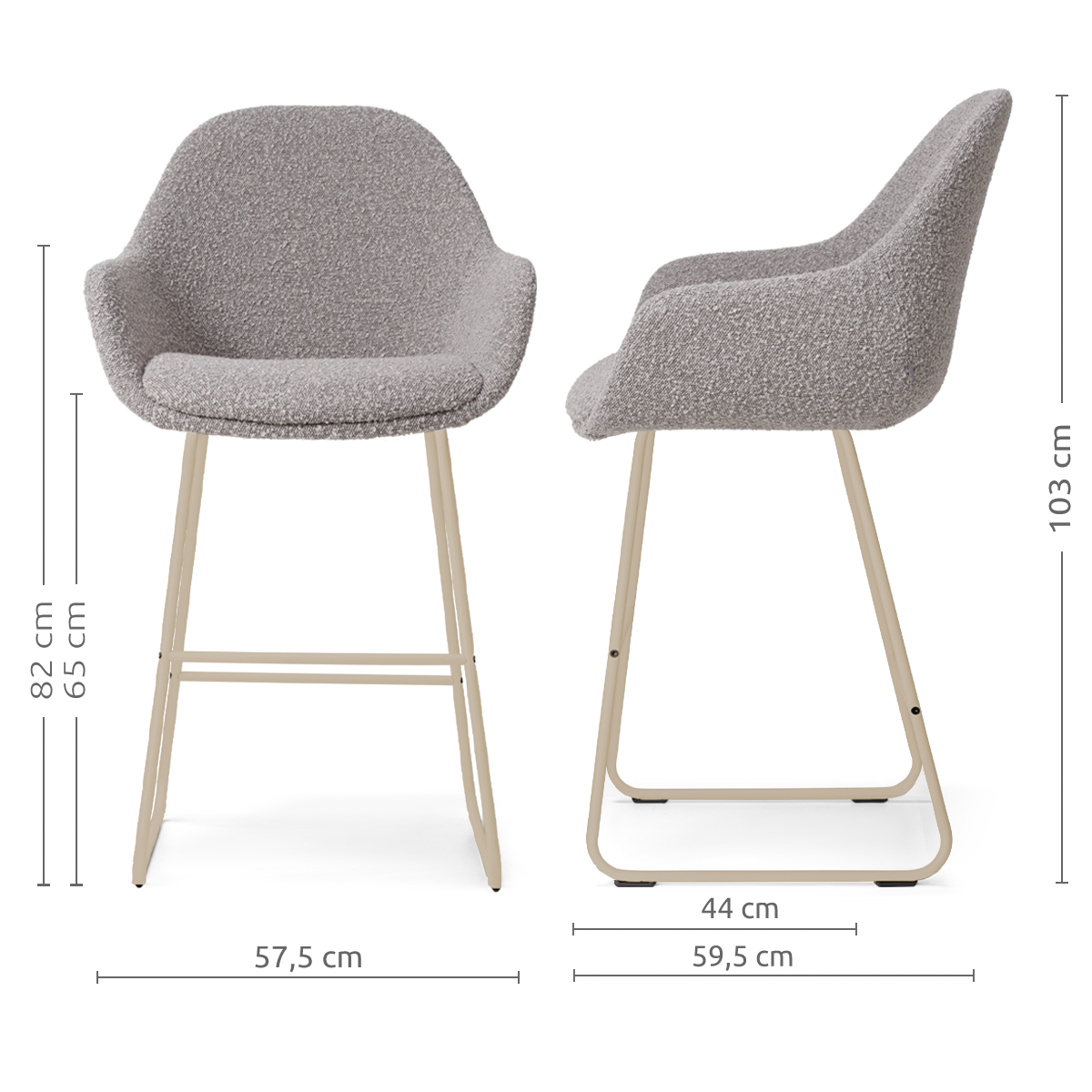 Nino-Mae barkruk bouclé taupe - beige onderstel - 65 cm