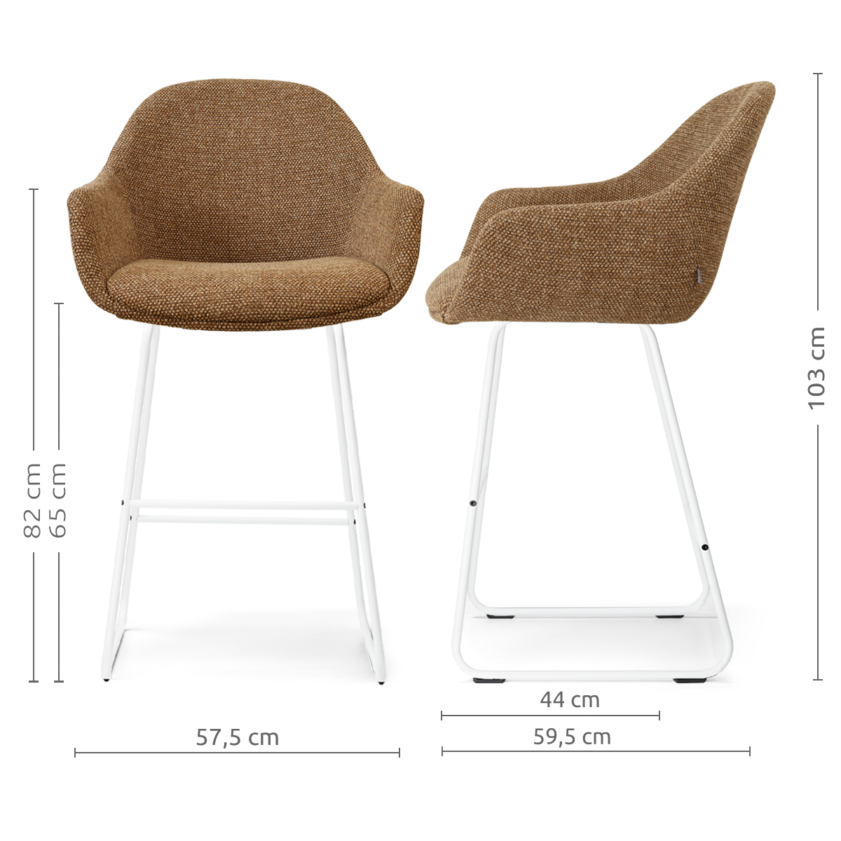 Nino-Mae barkruk bruin blend - wit onderstel - 65 cm
