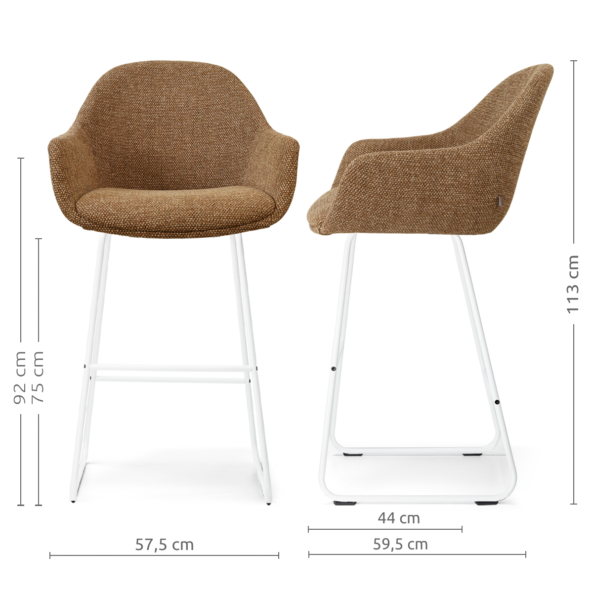 Nino-Mae barkruk bruin blend - wit onderstel - 75 cm