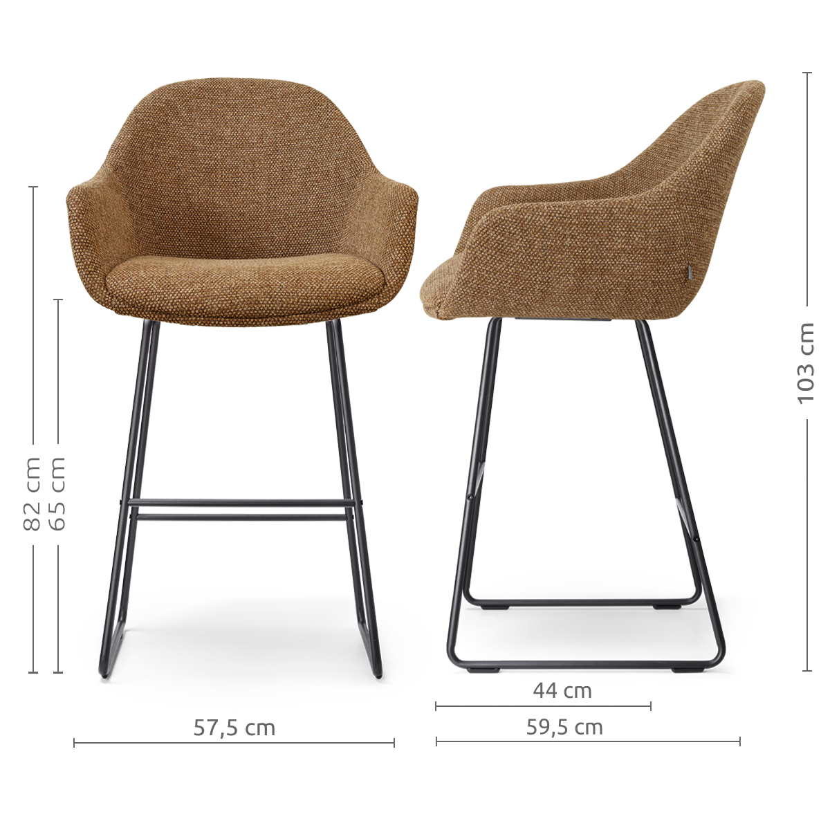 Nino-Mae barkruk bruin blend - zwart onderstel - 65 cm