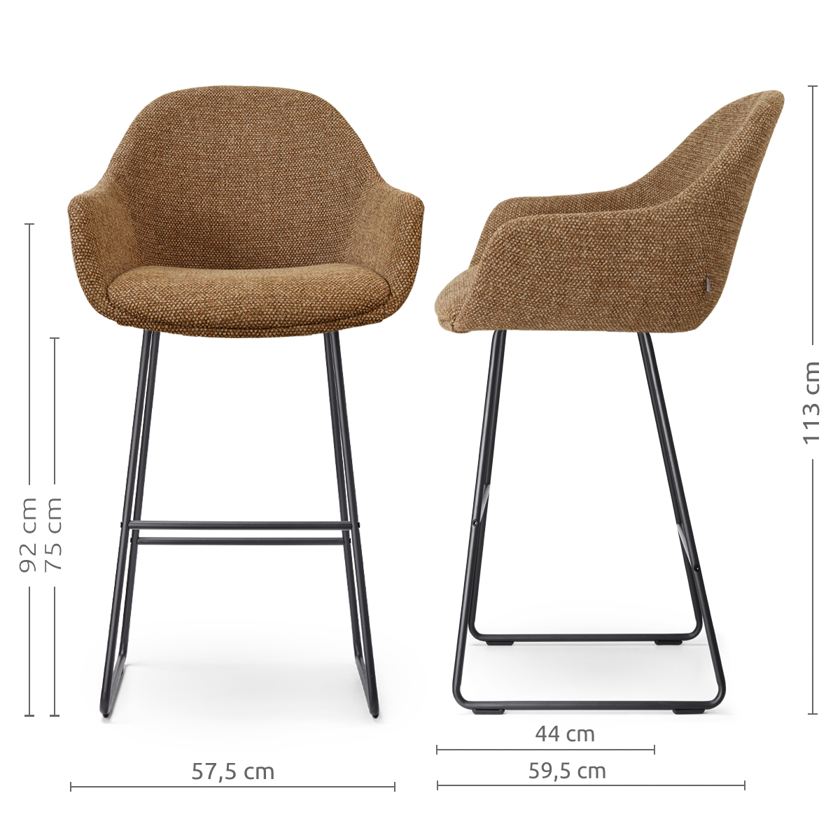 Nino-Mae barkruk bruin blend - zwart onderstel - 75 cm