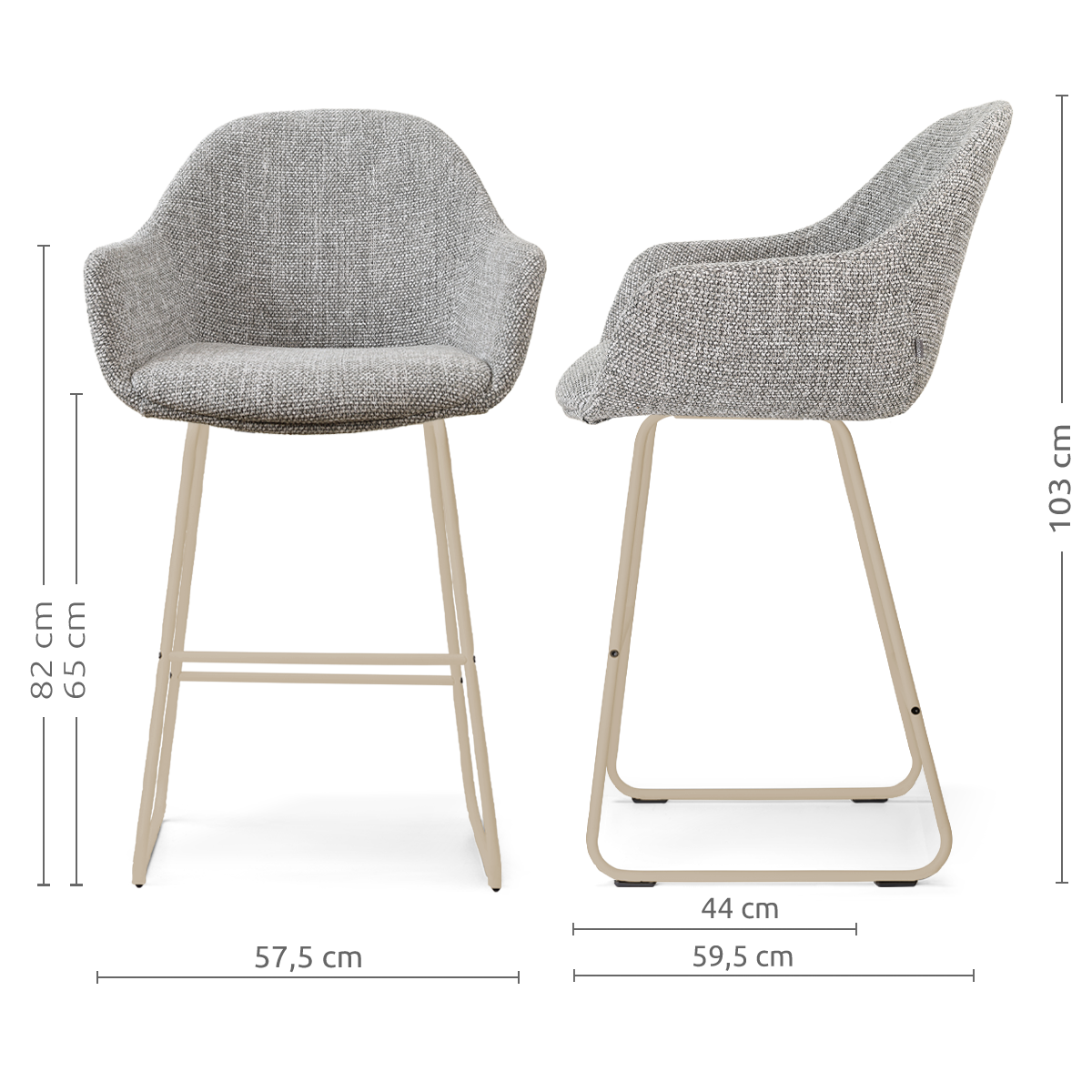 Nino-Mae barkruk grijs blend - beige onderstel - 65 cm