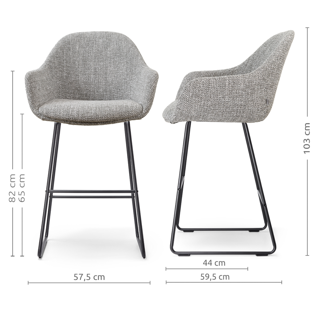 Nino-Mae barkruk grijs blend - zwart onderstel - 65 cm