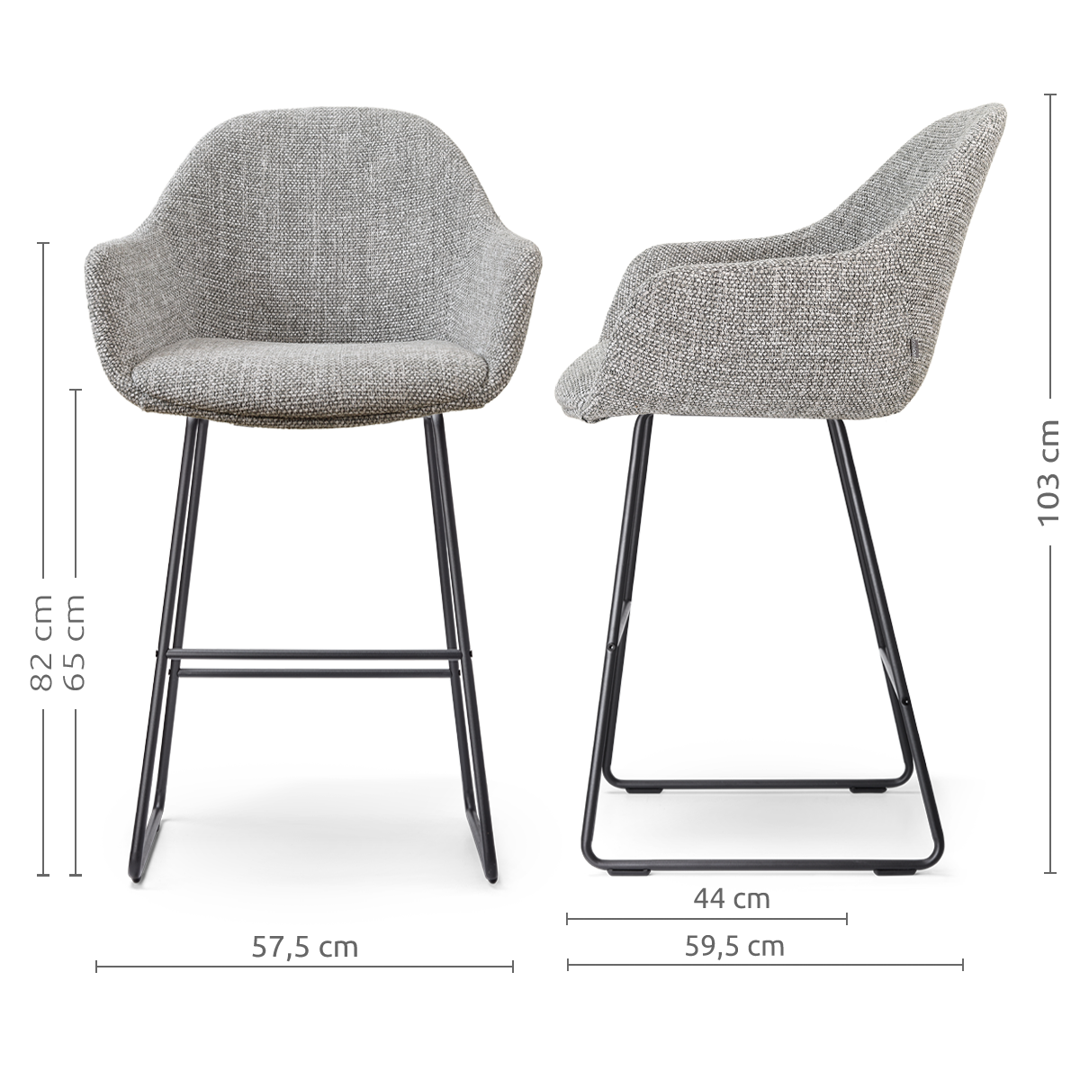 Nino-Mae barkruk grijs blend - zwart onderstel - 65 cm