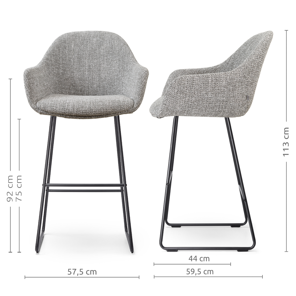 Nino-Mae barkruk grijs blend - zwart onderstel - 75 cm