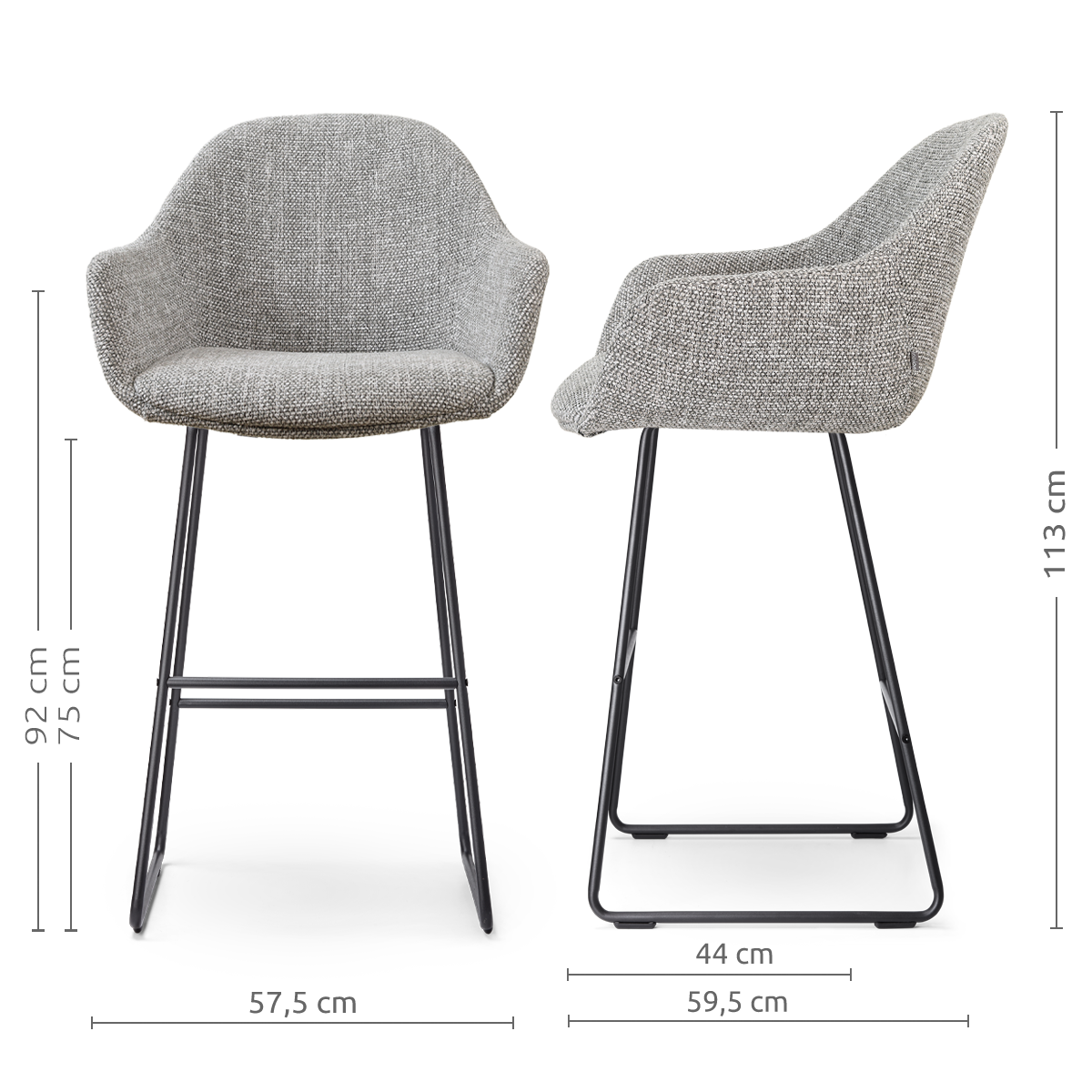 Nino-Mae barkruk grijs blend - zwart onderstel - 75 cm