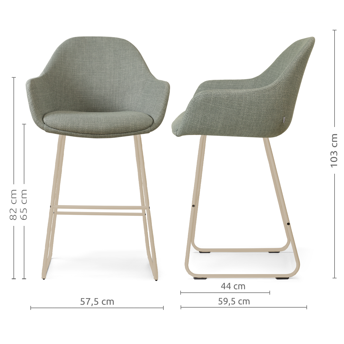 Nino-Mae barkruk saliegroen - beige onderstel - 65 cm