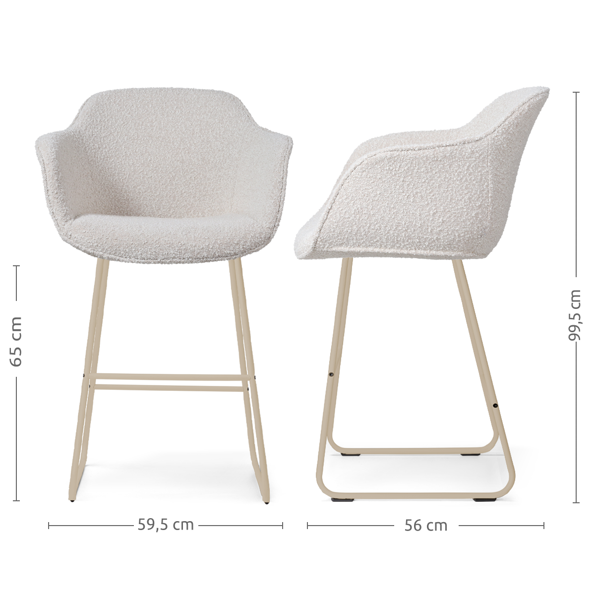 Nino-Mare barkruk bouclé beige - beige onderstel - 65 cm