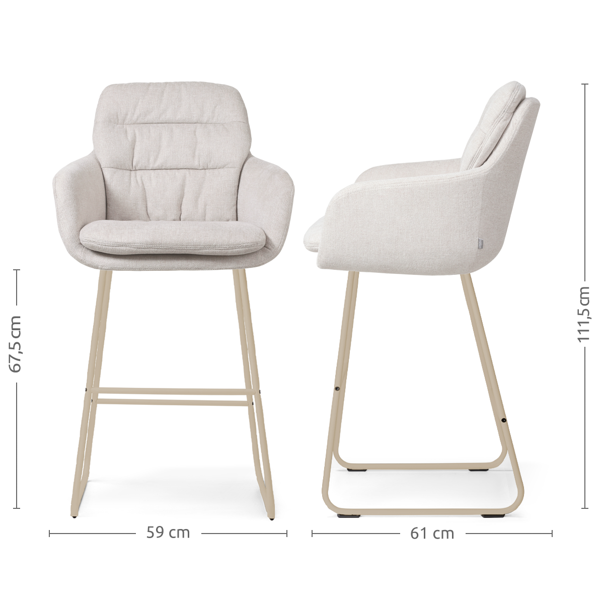 Nino-Mia barkruk beige - beige onderstel - 65 cm