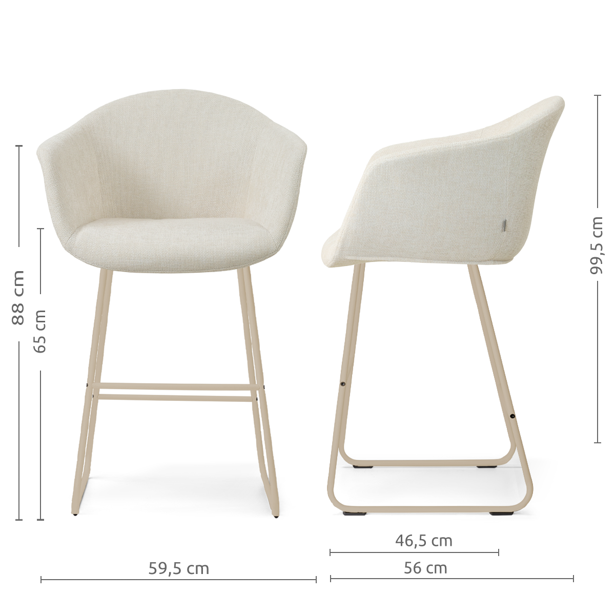 Nino-Otis barkruk cottonbeige - beige onderstel - 65 cm