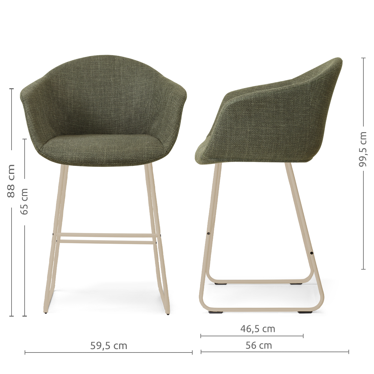 Nino-Otis barkruk forestgroen - beige onderstel - 65 cm