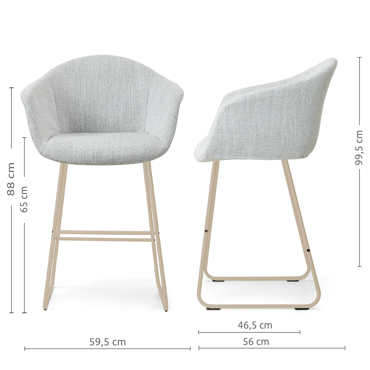 Nino-Otis barkruk grijs melange - beige onderstel - 65 cm