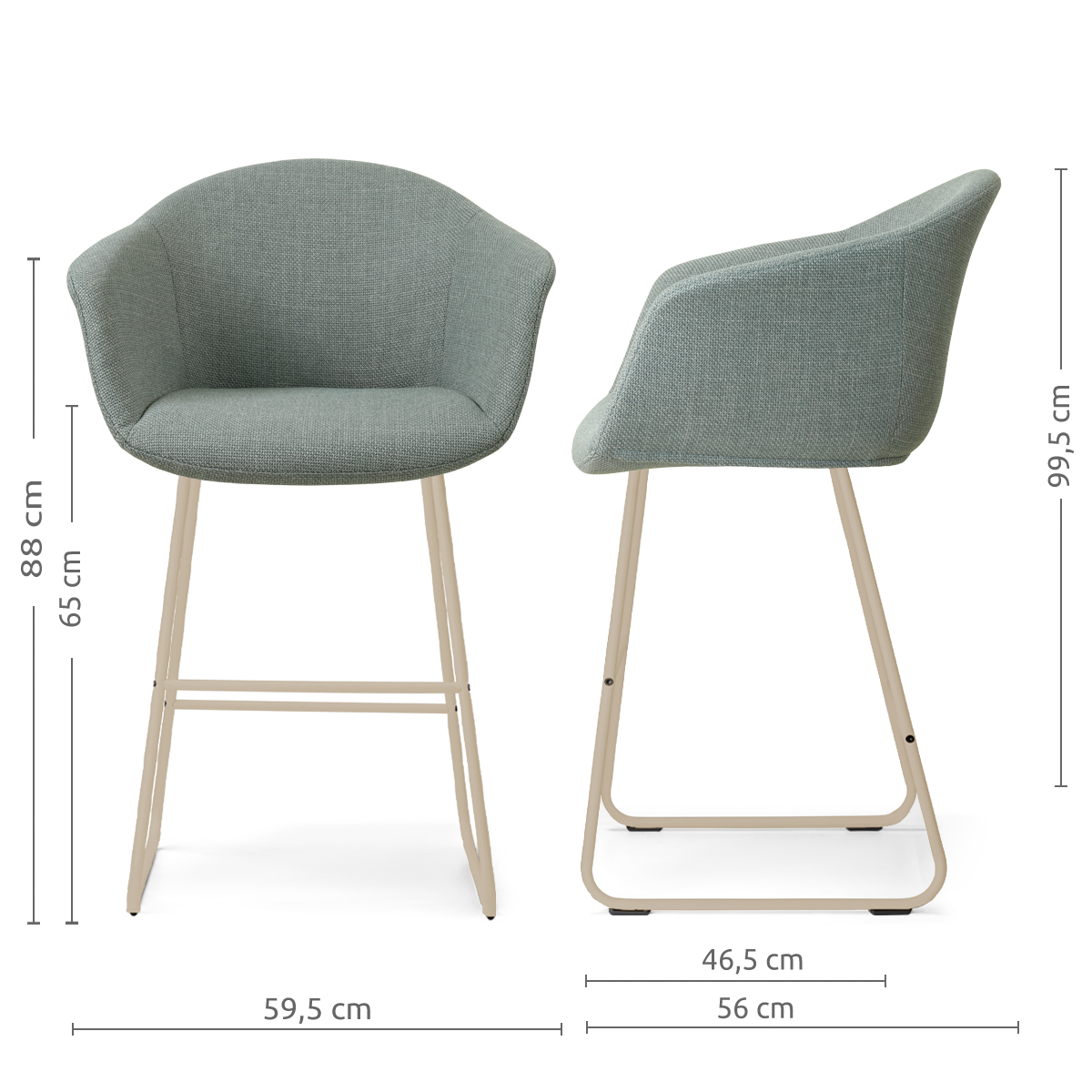Nino-Otis barkruk saliegroen - beige onderstel - 65 cm