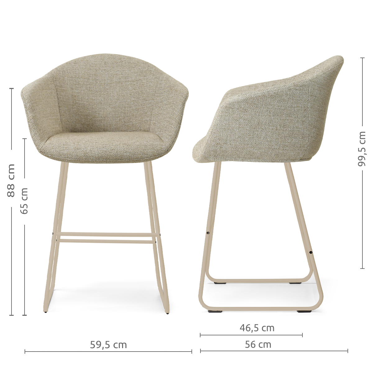 Nino-Otis barkruk taupe melange - beige onderstel - 65 cm