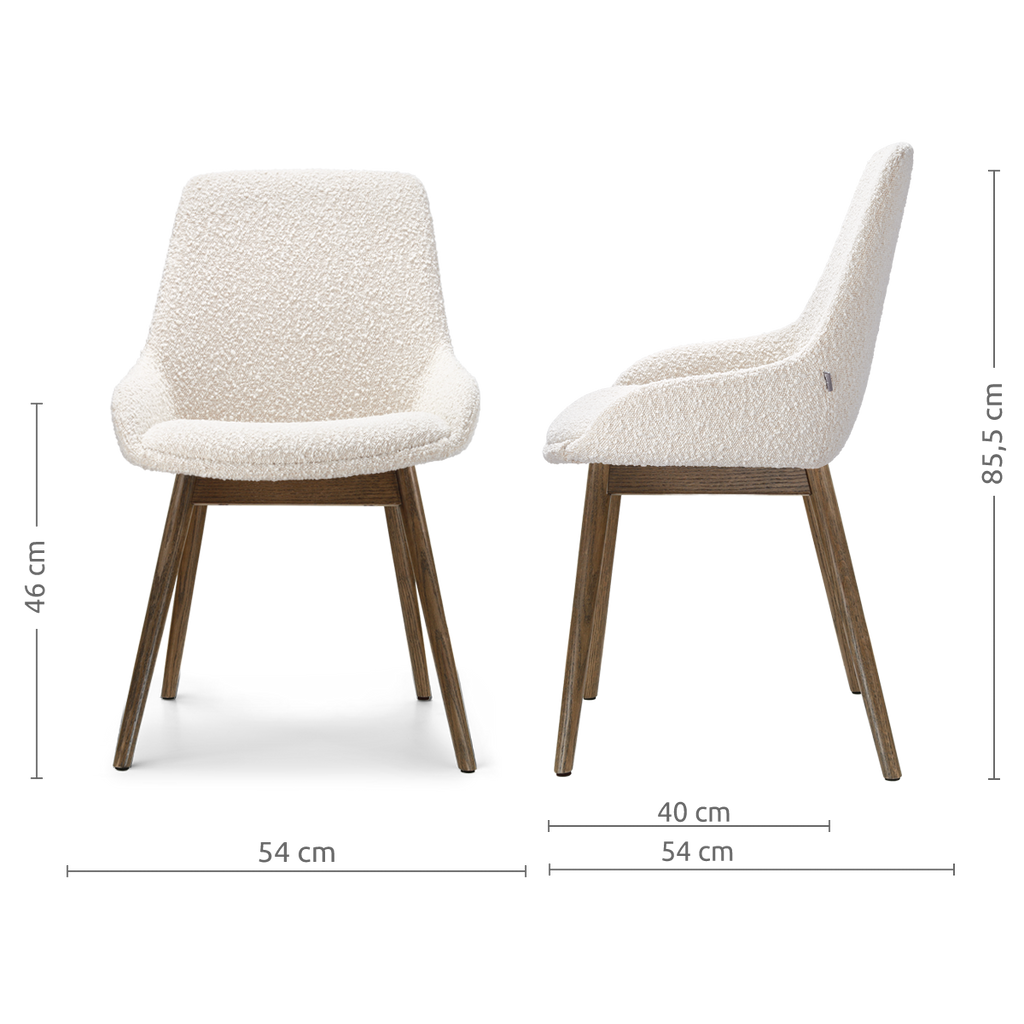 Nio-Isa eetkamerstoel bouclé beige - walnoot houten onderstel