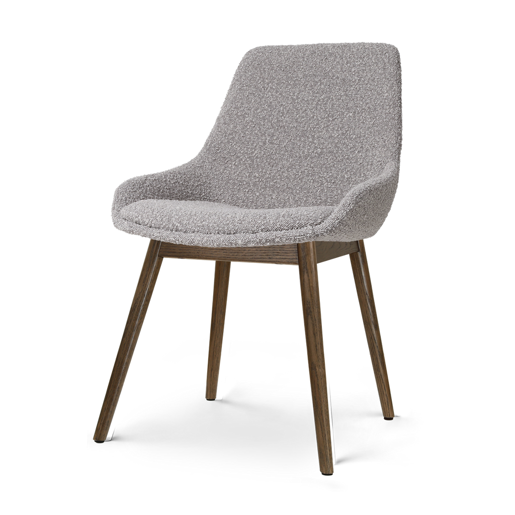 Nio-Isa eetkamerstoel bouclé taupe - walnoot houten onderstel
