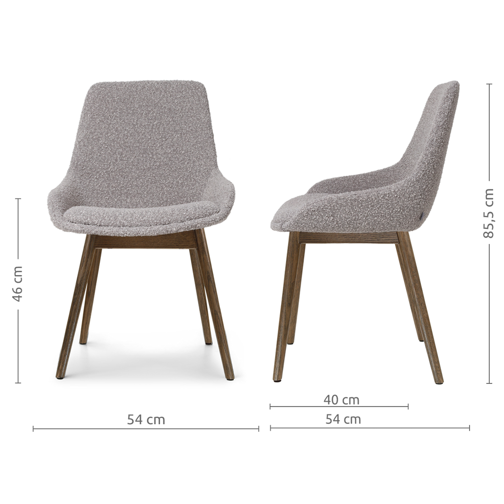 Nio-Isa eetkamerstoel bouclé taupe - walnoot houten onderstel