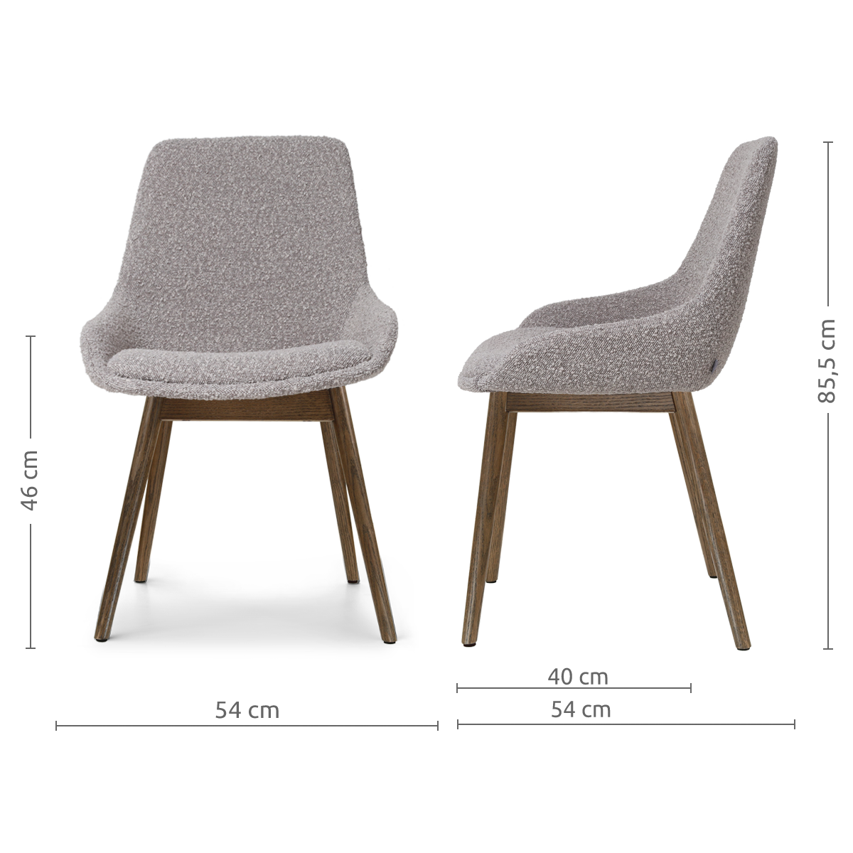 Nio-Isa eetkamerstoel bouclé taupe - walnoot houten onderstel