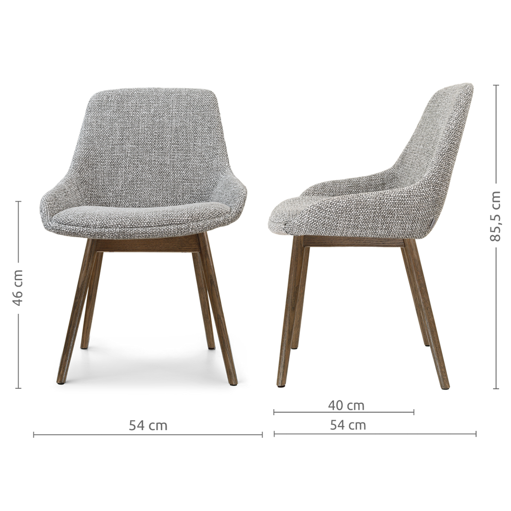 Nio-Isa eetkamerstoel grijs blend - walnoot houten onderstel