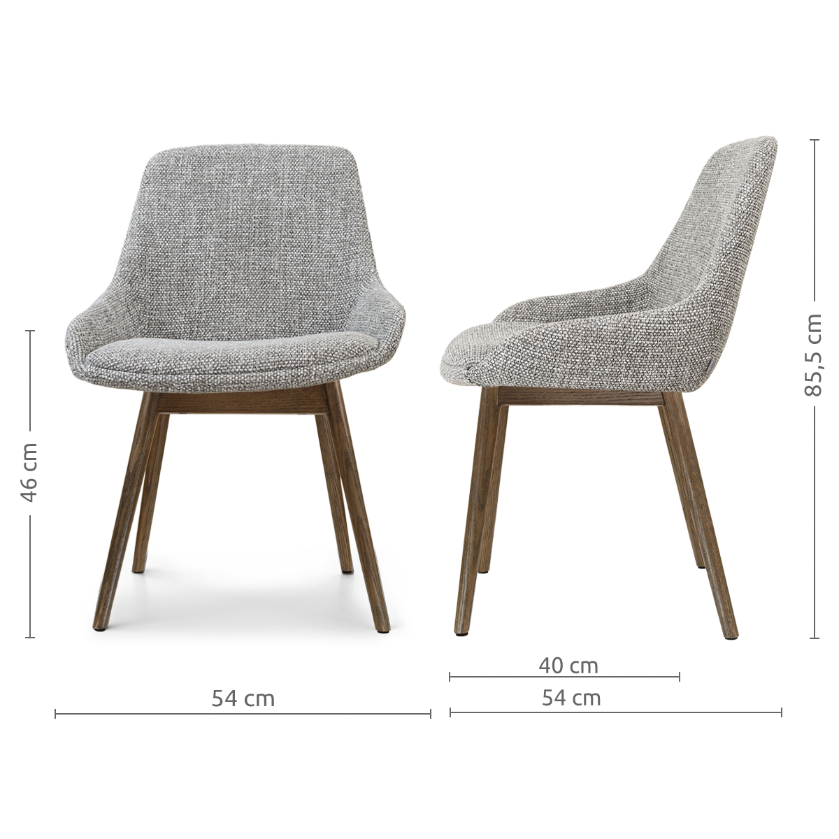 Nio-Isa eetkamerstoel grijs blend - walnoot houten onderstel