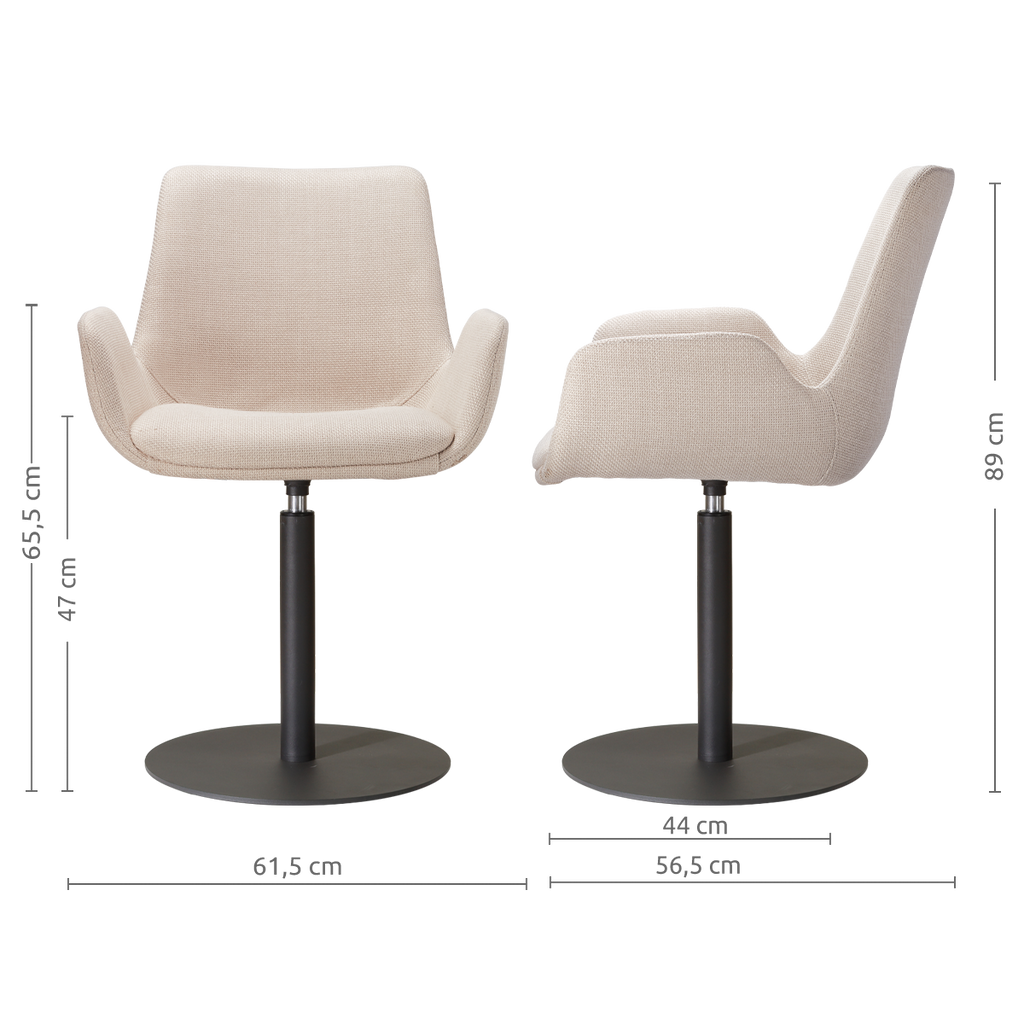 Niva-Eef draaibare tulp eetkamerstoel beige - mat zwart onderstel