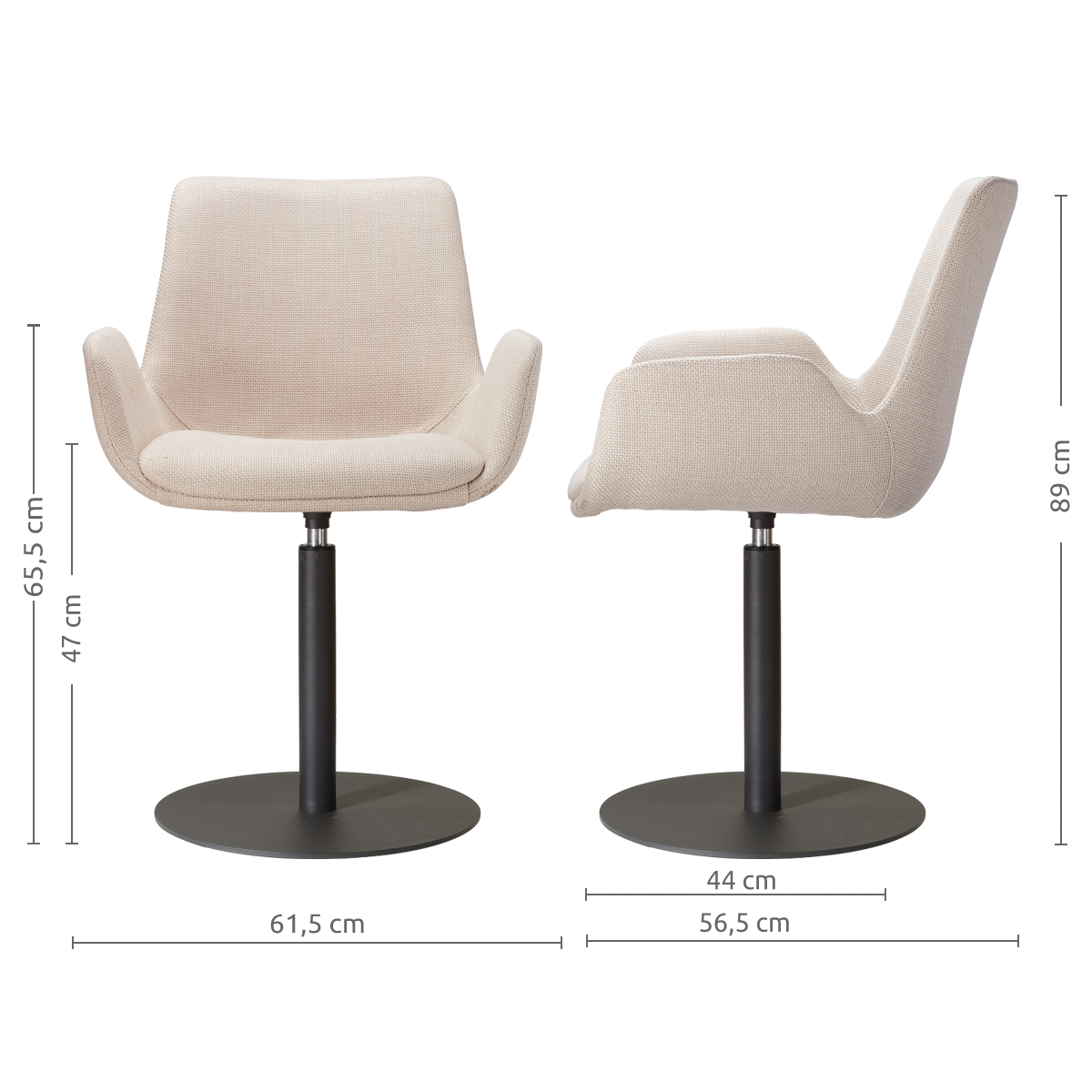 Niva-Eef draaibare tulp eetkamerstoel beige - mat zwart onderstel