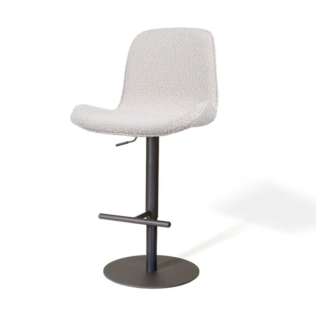 Niva-Fé draaibare tulp barkruk bouclé beige - verstelbaar - mat zwart onderstel