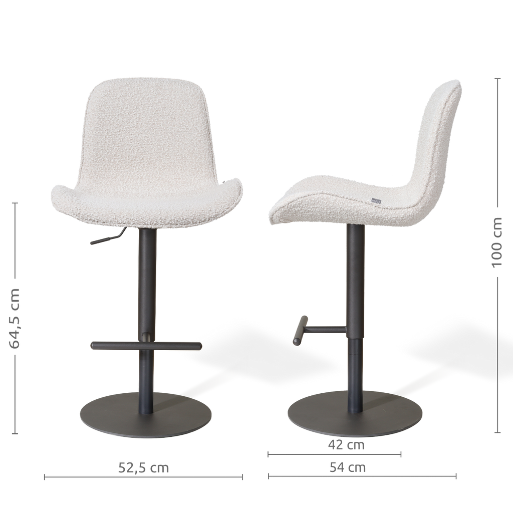 Niva-Fé draaibare tulp barkruk bouclé beige - verstelbaar - mat zwart onderstel