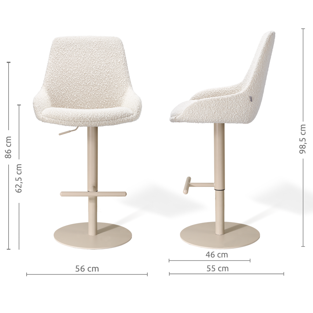 Niva-Isa draaibare tulp barkruk bouclé beige - verstelbaar - beige onderstel