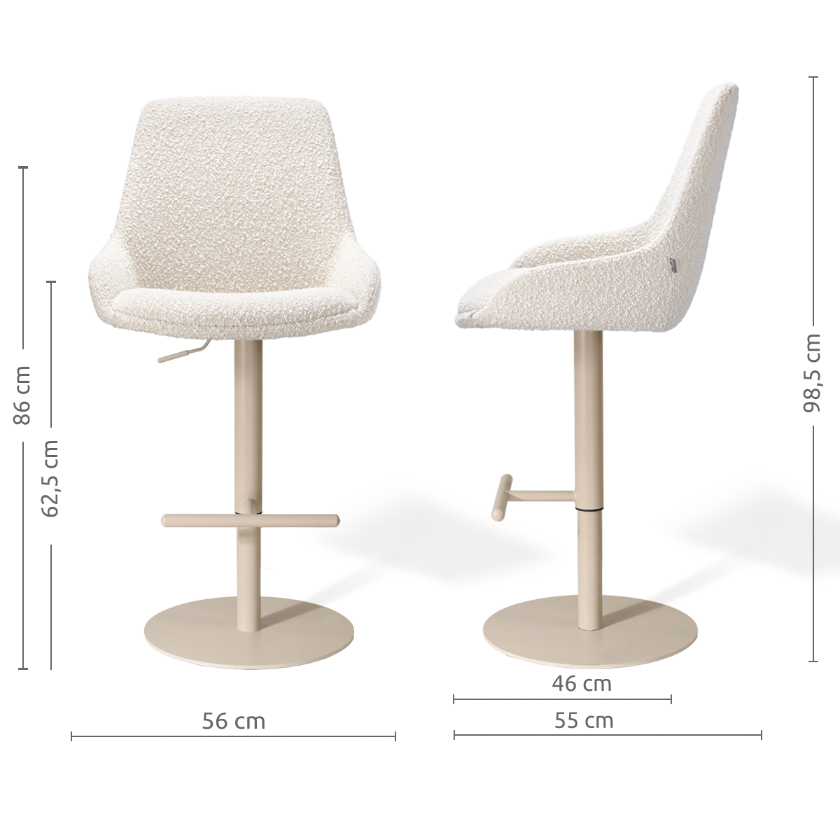 Niva-Isa draaibare tulp barkruk bouclé beige - verstelbaar - beige onderstel
