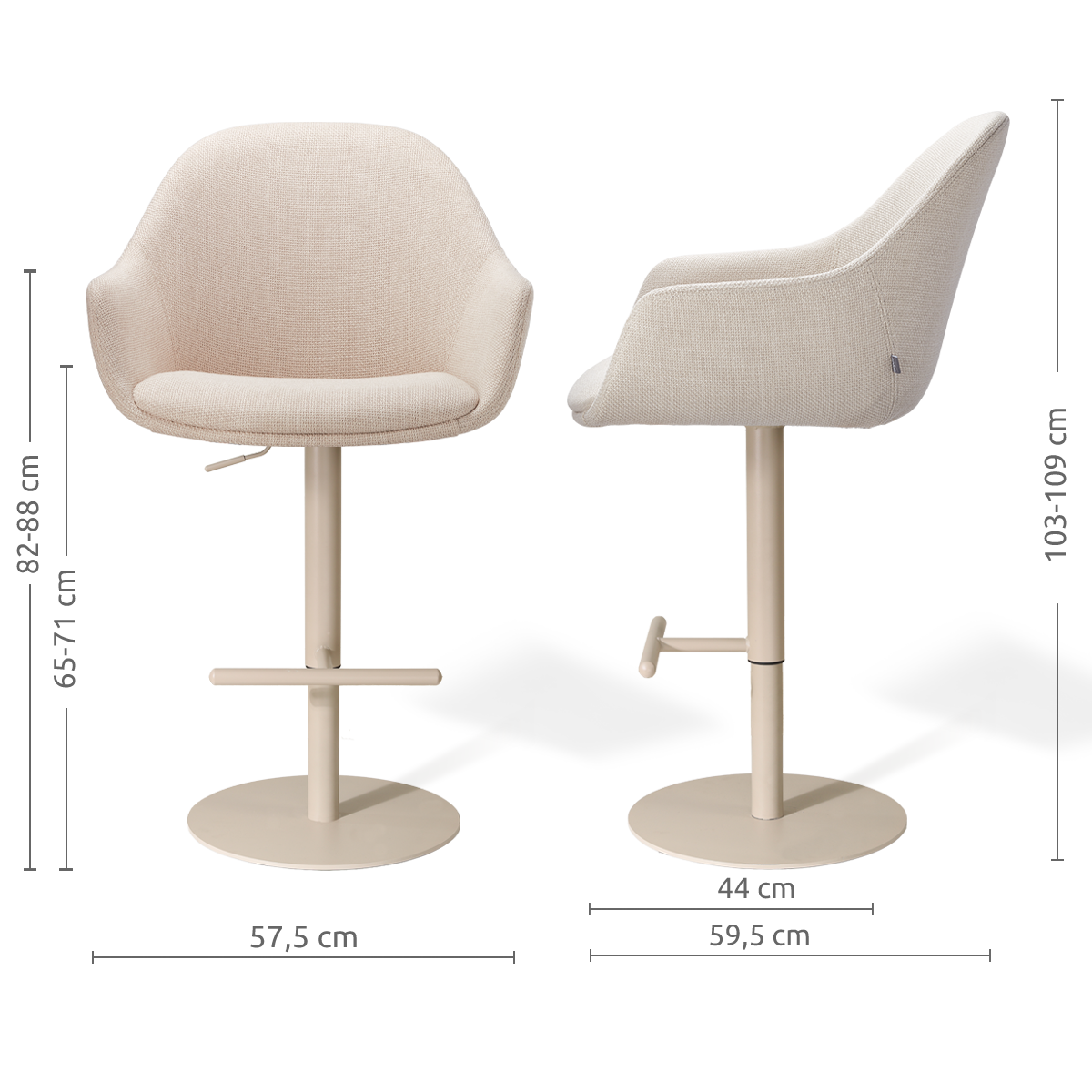 Niva-Mae draaibare tulp barkruk beige - verstelbaar - beige onderstel