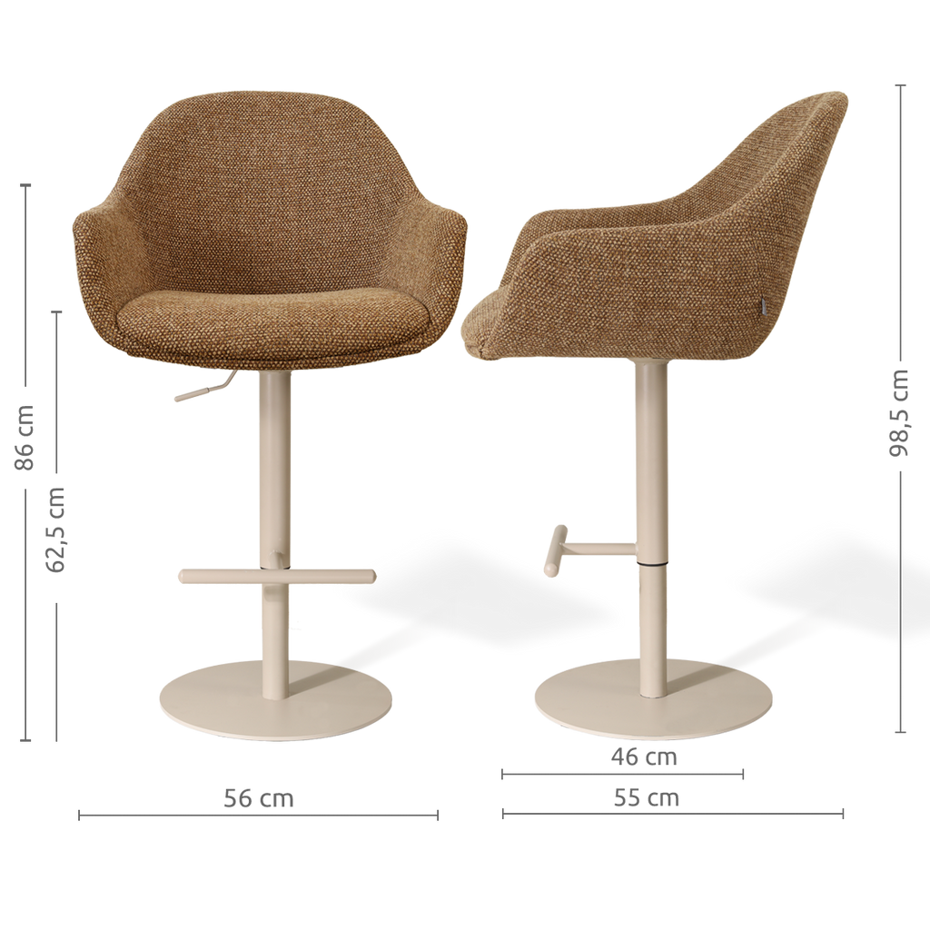 Niva-Mae draaibare tulp barkruk bruin blend - verstelbaar - beige onderstel