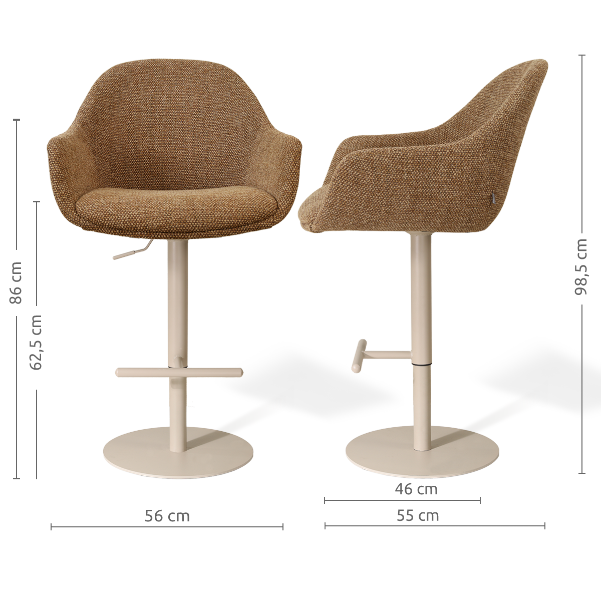 Niva-Mae draaibare tulp barkruk bruin blend - verstelbaar - beige onderstel