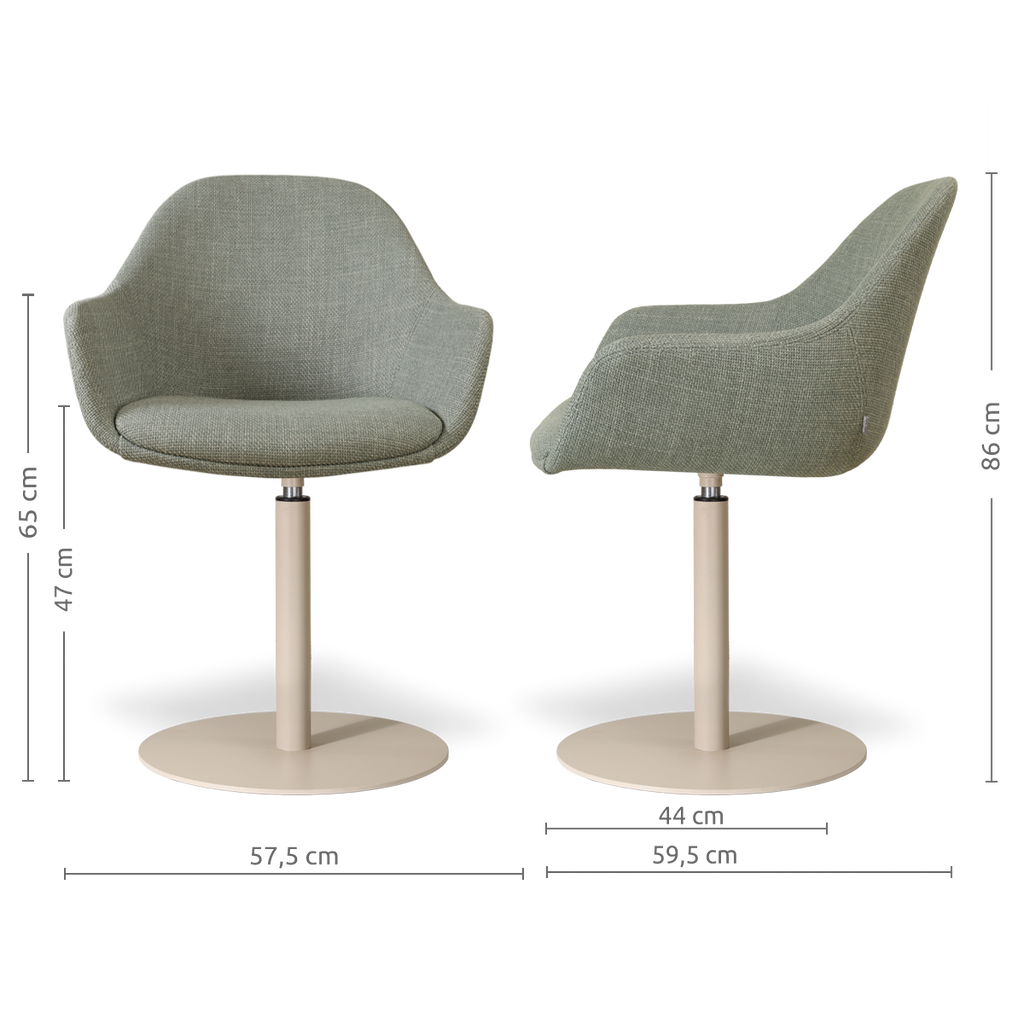 Niva-Mae draaibare tulp eetkamerstoel saliegroen - beige onderstel