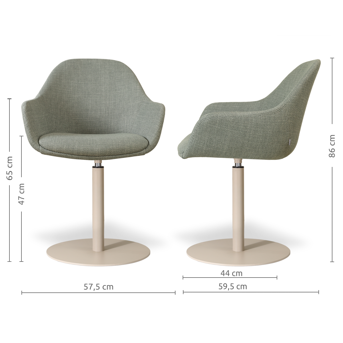 Niva-Mae draaibare tulp eetkamerstoel saliegroen - beige onderstel
