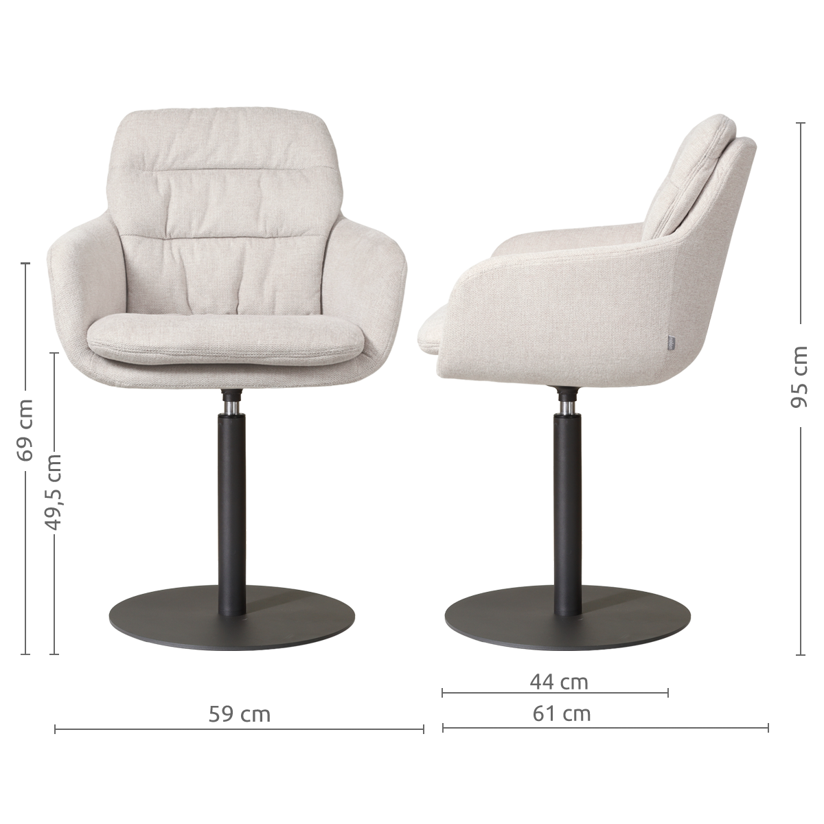 Niva-Mia draaibare tulp eetkamerstoel beige - mat zwart onderstel